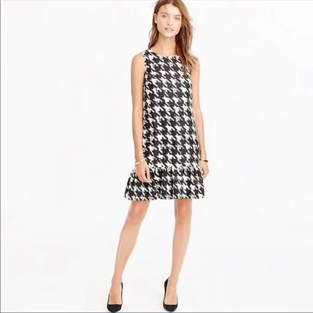 J Crew Black and Cream Houndstooth Silk Dress Size 00P